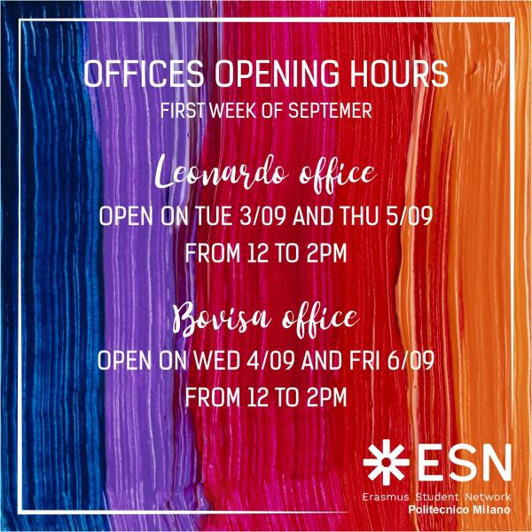 Office Opening Hours ESN Politecnico Milano